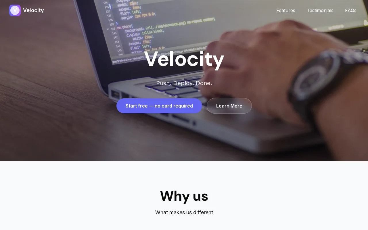 SaaS Landing — Velocity — live site screenshot